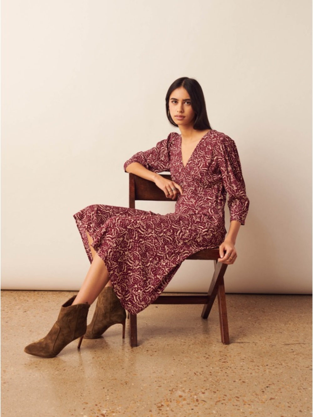 ba&sh Burgundy Printed Midi Dress